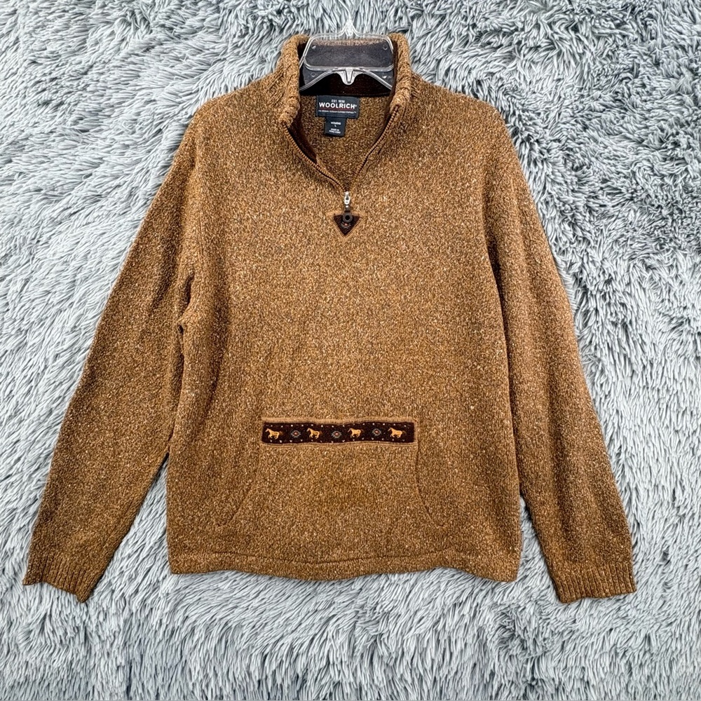 Woolrich Sweater Women Large Half Zip Pullover Cowl Neck Southwestern Wool Blend